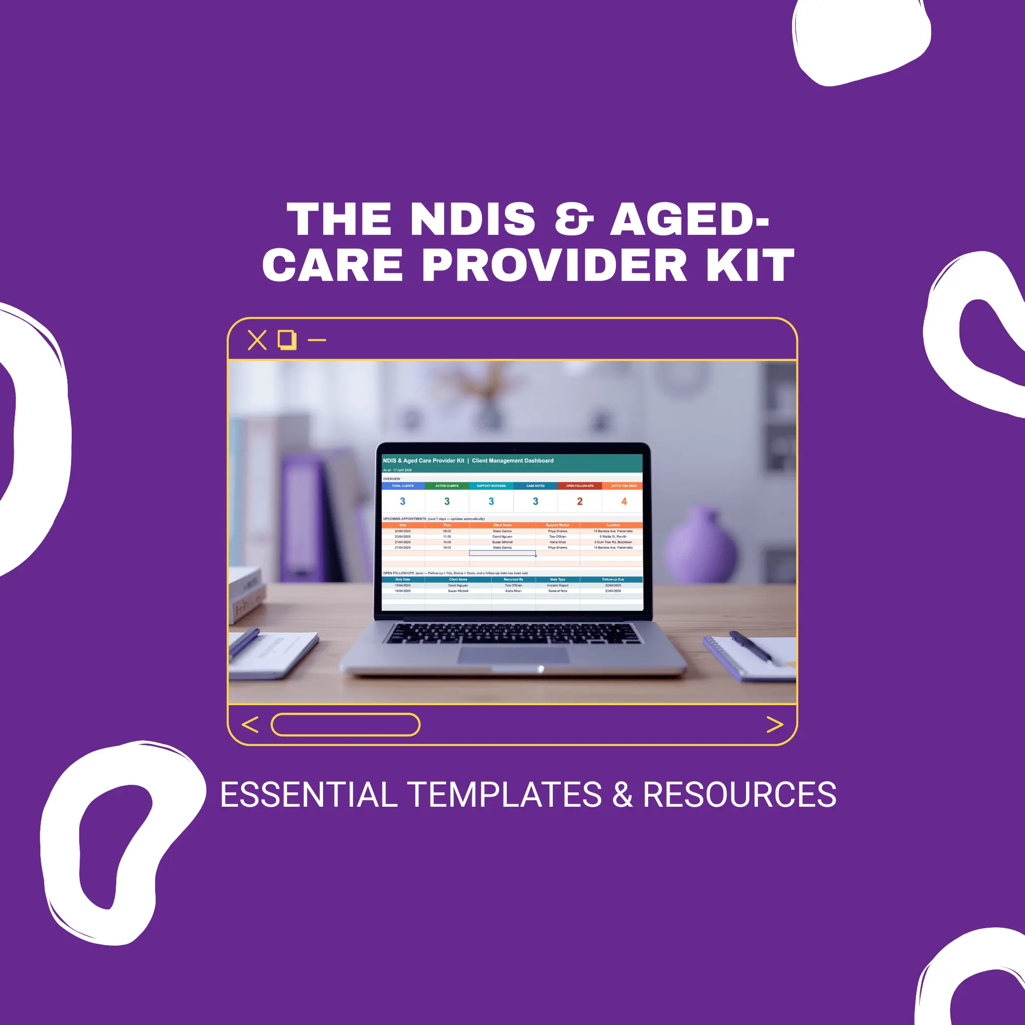 NDIS and Aged-Care Provider Kit starter resources for organising participants using Microsoft Office or Google Workspace.